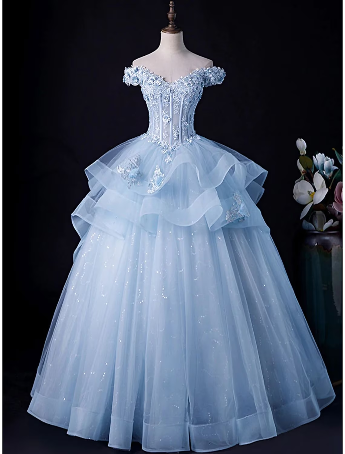 Ballkleid Abendkleid Minimalistisches Kleid Formelles bodenlanges ärmelloses schulterfreies Tüllkleid rückenfrei mit Faltenapplikationen